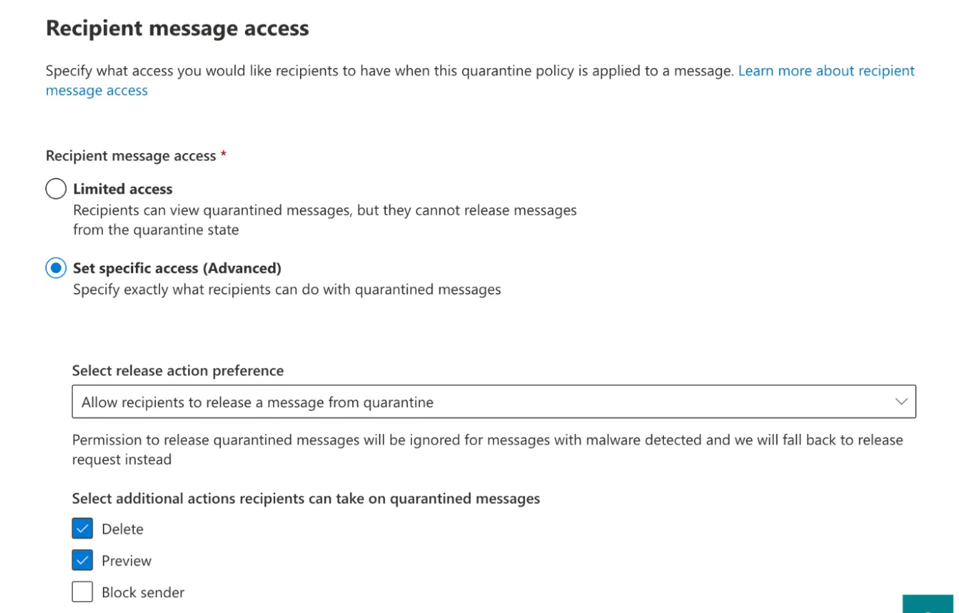 Configure the Recipient message access as stated in the step above